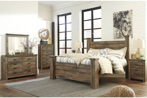 Trinell King Poster Bed | Ashley Furniture HomeStore Brown Poster, King Poster Bed, Design Club, Bookcase Bed, Queen Poster, King Upholstered Bed, Poster Bedroom, Queen Panel Beds, Brown Bedroom