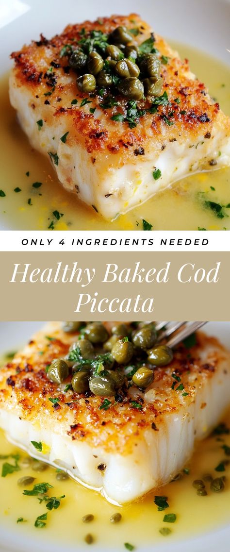 Image for Healthy Baked Cod Piccata Cod Fish Recipes With Capers, Cod Lunch Recipes, Cod Picatta Recipe, Low Calorie Cod Recipes, Fresh Cod Recipes, Stuffed Cod Fish Recipes, Cod Picatta, Pacific Cod Recipes, Healthy Cod Recipes