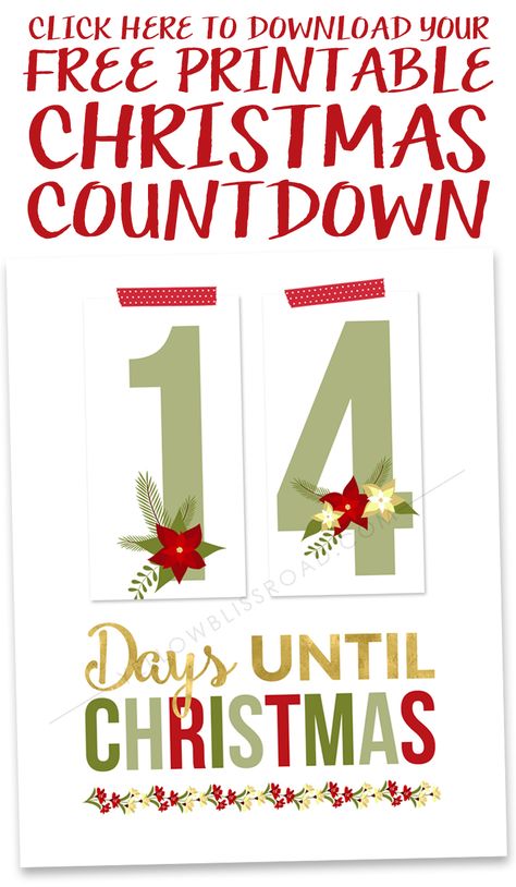 Free Printable Christmas Countdown - Yellow Bliss Road Printable Christmas Countdown, Christmas Countdown Printable, Christmas Countdown Calendar, Christmas Fonts, Countdown To Christmas, Christmas Projects Diy, Days Until Christmas, Holiday Printables, Free Christmas Printables