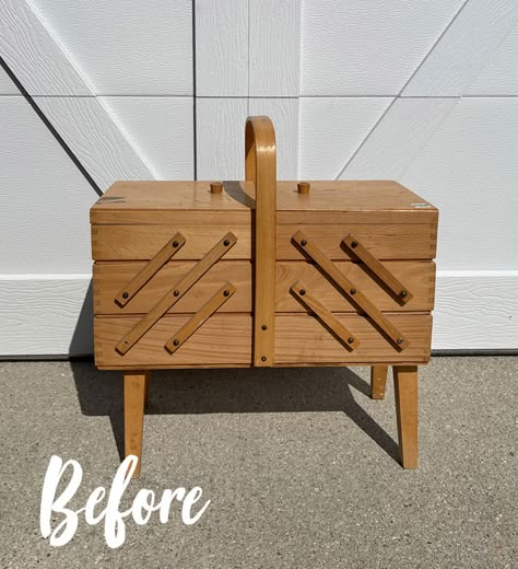 This vintage wooden sewing box is getting a fabulous update today using paint and a gorgeous transfer! Wooden Sewing Box, Vintage Sewing Box, Diy Furniture Renovation, Wooden Design, Furniture Renovation, Sewing Rooms, Sewing Box, Recycled Furniture, Wooden Storage