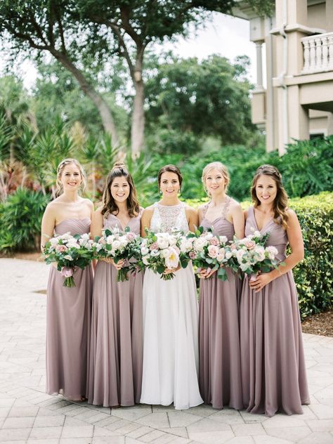 Mauve Bridesmaids, Purple Lace Bridesmaid Dresses, Dusty Purple Bridesmaid Dresses, Bridesmaid Color Palette, Naples Wedding, Mauve Bridesmaid, Mauve Bridesmaid Dress, Grooms Men, Bridesmaid Pictures