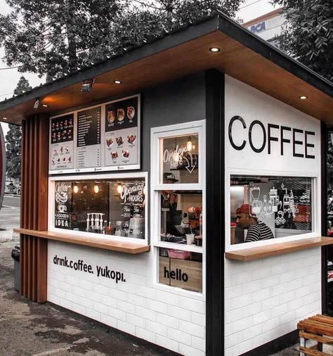 Coffee Booth, Drive Thru Coffee, Container Coffee Shop, Coffee House Design, Mini Cafe, Container Cafe, Small Coffee Shop, Small Cafe Design, Coffee Stand