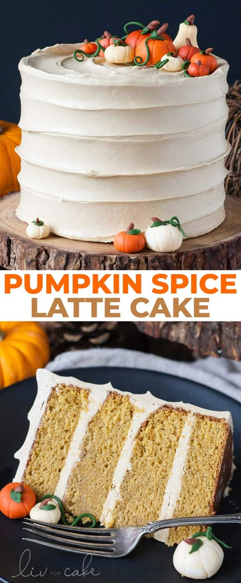 This Pumpkin Spice Latte Cake is your favorite Fall beverage in cake form! Pumpkin spice cake with a coffee buttercream. | livforcake.com Pumpkin Spice Latte Cake, Latte Cake, Pumpkin Cakes, Cake Pumpkin, Fall Cake, Cake Form, Coffee Buttercream, Pumpkin Spiced Latte Recipe, Best Thanksgiving Recipes