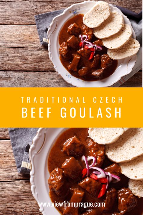 Slovak Goulash, Czech Beef Goulash Recipes, Czech Beef Goulash, Goulash Czech, Czech Republic Food Recipes, Slovakian Recipes, Traditional Czech Food, Czech Dinner Recipes, Czechoslovakian Recipes