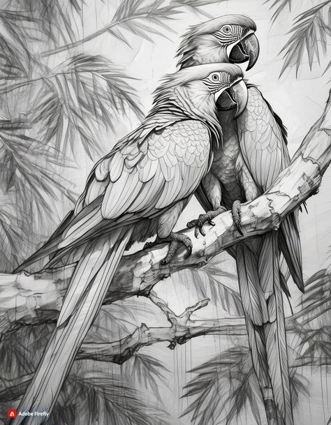 Parrots Drawing, Exotic Drawing, Parrot Sketch, Animal Sketches Easy, Jungle Drawing, Parrot Drawing, Pen Art Work, Bull Art, Parrots Art