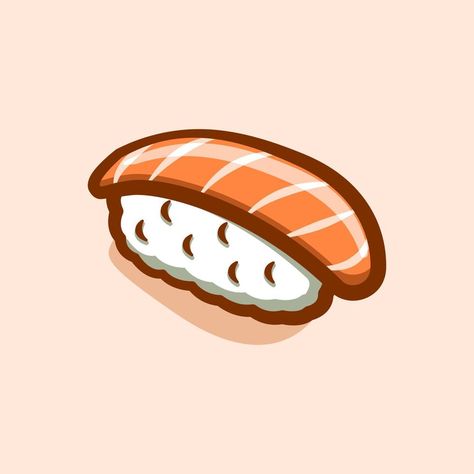 Salmon Cartoon, Sushi Illustration, Sushi Cartoon, Sushi Logo, Sushi Fish, Nigiri Sushi, Salmon Sushi, Salmon Fish, Fish Illustration