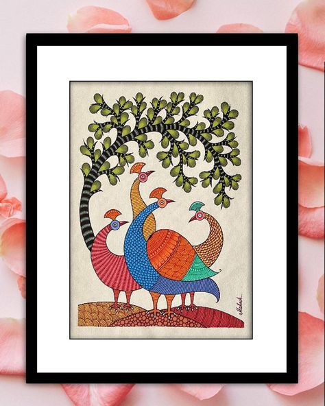 The Peacock Family Some fantastic feathered friends are here. Swipe right to see the equally beautiful second painting. Symbolising… | Instagram Gond Peacock Painting, Gond Painting Peacock, Stair Styling, Gond Art Peacock, Gond Art Paintings, Peacock Family, Madhubani Paintings Peacock, Tribe Art, Gond Art