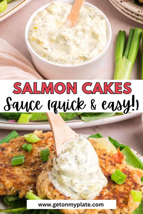 This Easy Sauce for Salmon Cakes will become your new favorite way to dress up any seafood dish. With just 5 main sauce ingredients, minimal prep time, and almost zero cleanup, it's one of my family's favorite little dipping sauces for gourmet salmon cakes to frozen fish sticks! This is a great seafood sauce with mayonnaise that you can use on salmon or eve fish sticks! It's also a good sauce for fish tacos. Salmon Croquettes Dipping Sauce, Salmon Cake Sandwich, Sauce For Salmon Croquettes, Fish Cake Sauce, Sauce For Salmon Patties Easy, Salmon Cakes Sauce, Salmon Cake Sauce, Salmon Dipping Sauce, Sauce For Salmon Easy