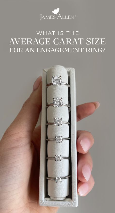 Let's talk averages. 📏 While there's an average #carat size for an #engagement ring, what's the right size for you? 💍 Read on for a few tips to help you choose the best carat size for your budget, finger size and personal preference. Size Of Carats Diamonds, 3 Carat Diamond Rings, Uniquely Shaped Engagement Rings, Wedding Ring Carat Size, Ring Carrot Sizes, 1 Carat Diamond Engagement Ring, .50 Carat Engagement Ring, Different Karat Sizes, Trending Wedding Ring Sets