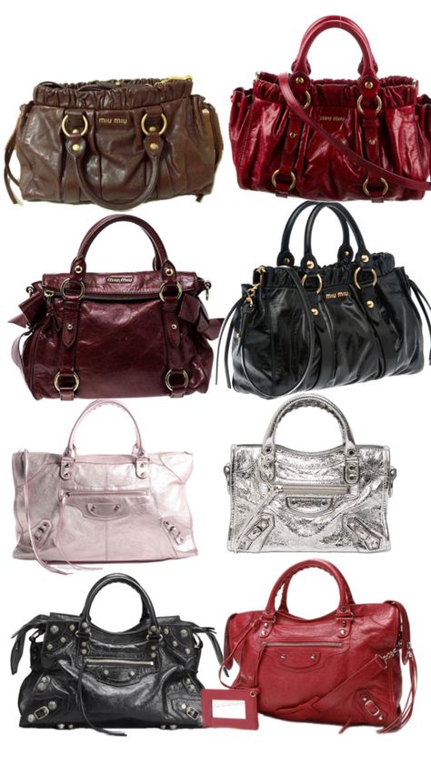 #wishlist #bags #miumiu #balenciaga #citybag #fashion Y2k Bags, Inside My Bag, Miu Miu Bag, Hot Bags, Girly Bags, Heavy Bags, Girly Accessories, Fancy Bags, Balenciaga Bag