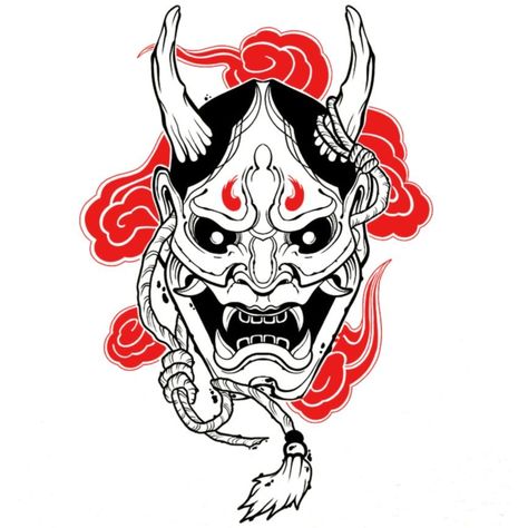 Omi Mask Tattoo, Traditional Oni Mask Tattoo Design, Oni Mask Tattoo Design, Hanya Mask Tattoo, Mask Tattoos, Mascara Oni, Tattoo Designs With Meaning, Japanese Oni Mask, Designs With Meaning