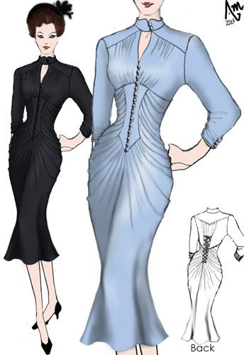 1930's Dress designed by Amber Middaugh.--- 1930's Dress, 1930 Fashion, 1930's Fashion, 1930s Dress, 30s Fashion, Look Retro, Vintage Dress Patterns, Retro Mode, 1930s Fashion