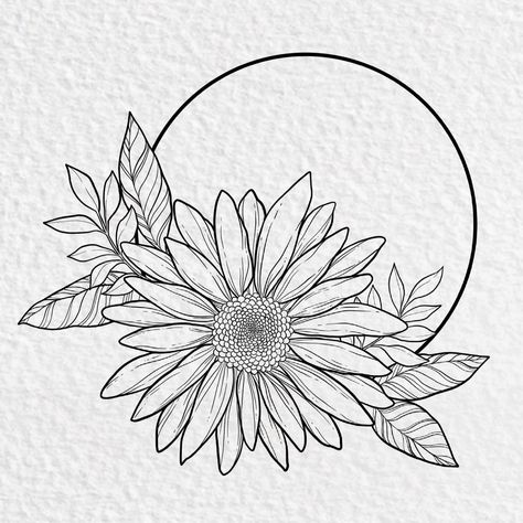 Rose And Daisy Tattoo Design, Daisy Tattoo Drawing, Daisy Tattoo Designs Drawings, Daisy Tattoo Stencil, Daisy Flower Tattoo, Daisy Stencil, Daisy Illustration, Portfolio Drawings, Halo Tattoo