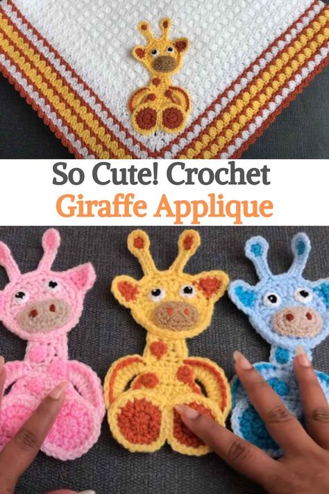 This time we will learn how to crochet the baby giraffe as an applique for any of your projects, we think it would be perfect for blankets or to place in front of a cute and warm crochet sweater for the new baby in the family. This is a really easy and quick project to do, it can be carried out by beginners, its level of difficulty is quite low, don't worry. It will definitely be a perfect touch to any gift because there is nothing more cuddly and lovable than a baby giraffe adorning... Crochet Giraffe Applique, Giraffe Applique Pattern Free, Easter Applique Patterns, Football Crochet, Giraffe Applique, Blanket Edging, Crochet Appliqué, Shoe Patterns, Crochet Blanket Edging