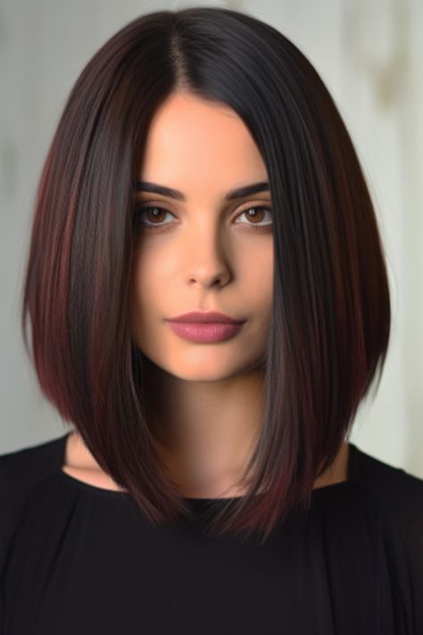 If you’re someone who loves daring hairstyles then the edgy lob with a razor-sharp A-line is perfect for you. The sharp angles create a fashionable look that works exceptionally well for thick hair. Click here to check out more stunning lob haircuts (Long Bob) for right now. A Line Long Haircut, Bob Longer On One Side, Lopsided Bob, Long A Line Bob, Edgy Lob, Bob Thick Hair, Corte Long Bob, A Line Haircut, Haircuts Long