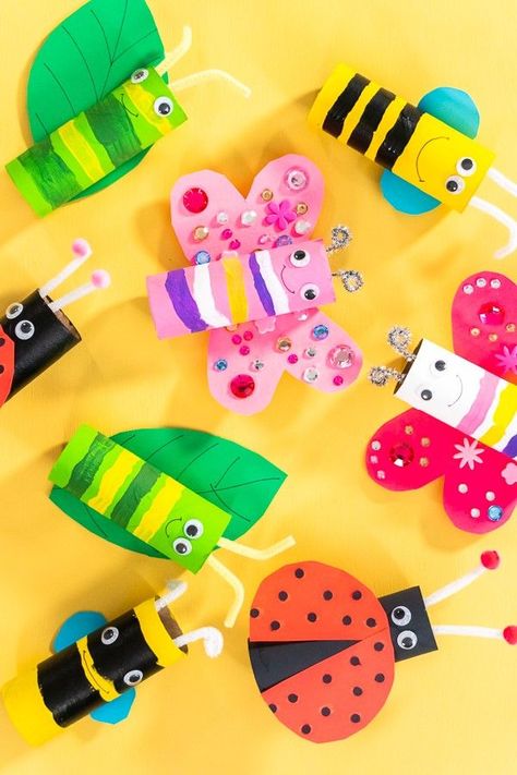 Toilet Paper Bug Craft, Toilet Paper Roll Caterpillar, Paper Bugs Crafts, Bug Activities Preschool, Bug Activities For Toddlers, Osc Activities, Diy Bugs, Bug Activity, Bugs Craft