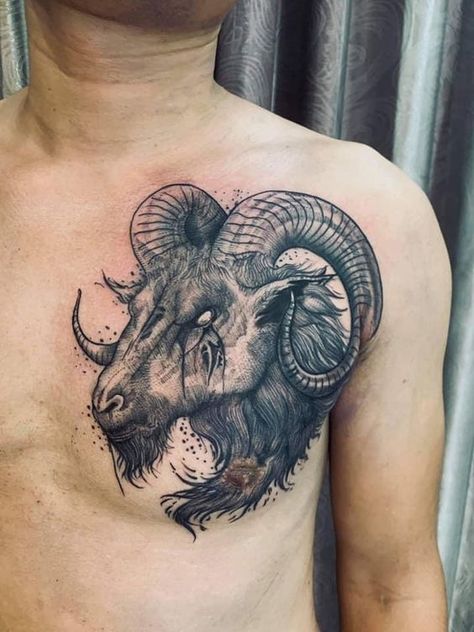 Fenrir tattoos are a popular choice for many people, but what does the meaning behind the tattoo mean to them? The answer awaits you in the article along with 50+ best ink ideas. Tattoo Goat, Ox Tattoo, Black Sheep Tattoo, Aries Ram Tattoo, Fenrir Tattoo, Cover Up Tattoos For Men, Shoulder Armor Tattoo, Arm Tattoos For Guys Forearm, Sheep Tattoo