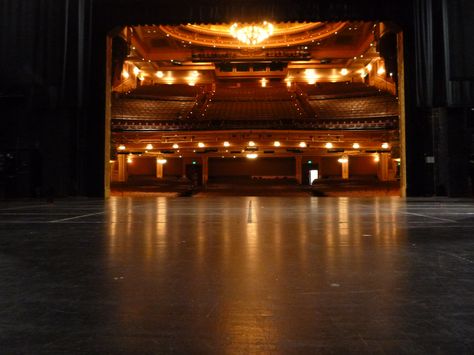 The Hippodrome Stage looking out at the audience. The original stage was 42 ft. wide 30 ft. deep and 60. ft high, which was much larger than most stages in the early 1900's. The stage was unmodified throughout its run as a vaudeville and movie theater. The 2004 renovation made the stage 108 ft. wide, over 50 ft. deep and 7 stories high to accommodate the Broadway productions that would come through. Broadway Aesthetic Stage, Theater Stage Aesthetic, Theater Audience, Master Movie, Old Theater, Theatre Aesthetic, Theater Stage, Broadway Stage, Dream Jobs