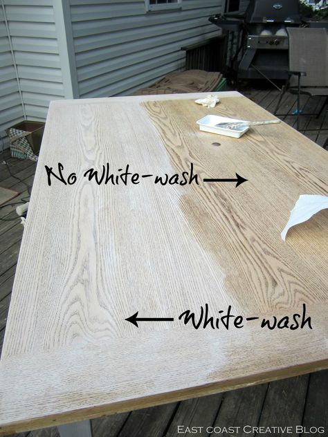 East Coast Creative: Refinished Dining Room Table {Furniture Makeover} Pine Furniture Makeover, Washed Furniture, White Wash Table, White Washed Furniture, Dining Table Makeover, Kitchen Table Makeover, Lime Wash, Pine Furniture, Pine Table