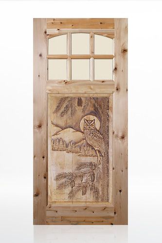 Owl- Cutom Wood Door Carved Wood Door, Rustic Wood Doors, Owl Door, Log Cabin Ideas, Cabin Doors, Hunting Cabin, Carved Doors, Cabin Ideas, Wood Door