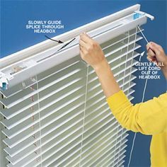 blind repair - tutorial How To Fix Blinds, Cleaning Wood Blinds, Vinyl Mini Blinds, Blind Repair, Vinyl Blinds, Cordless Blinds, Horizontal Blinds, Diy Blinds, Mini Blinds