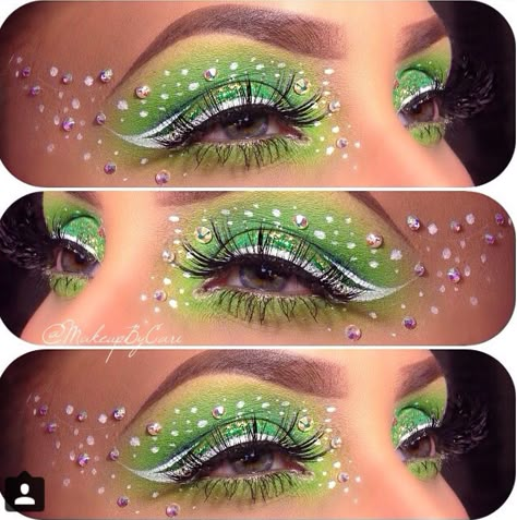 Amazing makeup Tinkerbell Makeup, Saint Patricks Day Makeup, Fairy Make-up, Fantasy Make-up, Make Up Designs, Drag Make-up, Carnival Makeup, Eye Makeup Looks, Green Eye