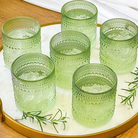 Dakota Fields Cissy 10 Oz. Textured Beaded Clear Glass (Set Of 6) | Wayfair Colorful Drinking Glasses, Unique Drinking Glasses, Sisterhood Round, Green Drinking Glasses, Glassware Crafts, Beaded Rose, Diy Wine Glasses, Vintage Drinking Glasses, Green Glassware