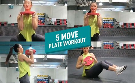 Full body workout in 5 moves | PureGym Full Body Group Workout, Plate Workout, Full Body Home Workout, All Over Body Workout, Full Body Exercises, Quads And Hamstrings, Body Exercises, Overhead Press, Russian Twist