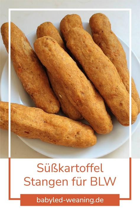 Süßkartoffelstangen Baby Fingerfood, Jim Carter, Fingerfood Baby, Baby Finger Foods, Baby Snacks, Led Weaning, Baby Led Weaning, Breakfast For Kids, Healthy Happy