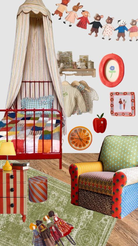 #kidsdecor #kidsroom #decor #roominspo One Year Old Room, Storybook Bedroom, Eclectic Baby Nursery, 2023 Nursery, Retro Kids Room, Diy Kids Room, Decorating Toddler Girls Room, Eclectic Kids Room, Eclectic Nursery