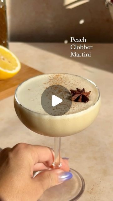 Julianna McIntosh | Did someone say dessert? Except, I’ll take mine in liquid form! This is my Peach Cobbler Martini and it tastes EXACTLY like a peach... | Instagram Peach Cobbler Martini, 2024 Cocktails, New Personality, Vanilla Vodka, Mixed Drinks Recipes, Ground Nutmeg, Drinks Recipes, Peach Cobbler, Refreshing Drinks