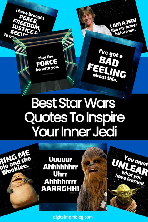 Discover the wisdom of the galaxy's greatest sages with these 25 best Star Wars quotes! Whether you want to inspire your own inner Jedi or simply relive your favorite movie moments, our curated selection will leave you feeling powerful, determined, and ready to take on any challenge. Luke Skywalker Quotes, Chewbacca Quotes, Best Star Wars Quotes, Obi Wan Kenobi Quotes, Princess Leia Quotes, Quotes From Star Wars, I Am The Senate, Yoda Quotes, Star Wars Quotes