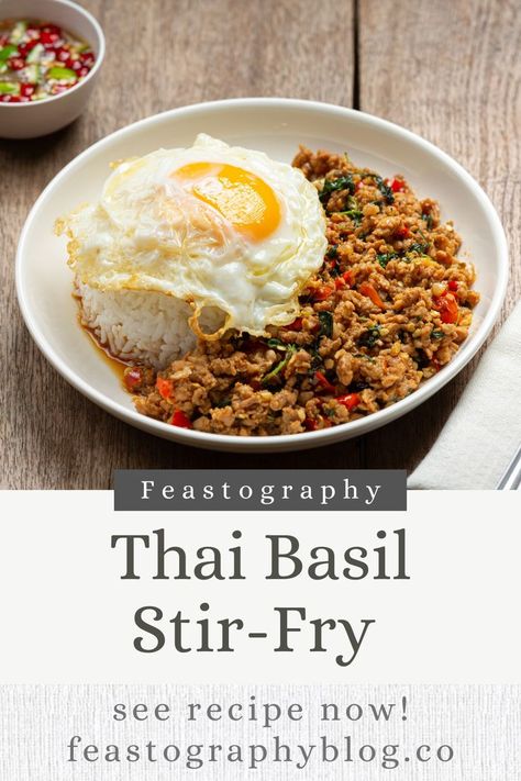 Thai basil stir-fry or "pad krapow" is the most popular street food dish you can find in Thailand. Quick and delicious, this recipe will be sure to please. Thai Basil Stir Fry, Basil Stir Fry, Thai Basil Pork, Pad Krapow, Street Food Thailand, Thai Recipes Authentic, Stir Fry Sauce Recipe, Pork Stir Fry, Thai Cooking