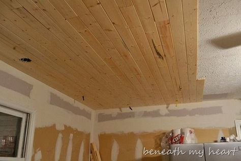 ceiling, basement, paint, painted ceiling, joists, joist, flexio 590 sprayer Basement Ceiling Options, Ceiling Diy, Wood Plank Ceiling, Plank Ceiling, Brick Ranch, Basement Ceiling, Plank Walls, Diy Ceiling, Wood Ceiling