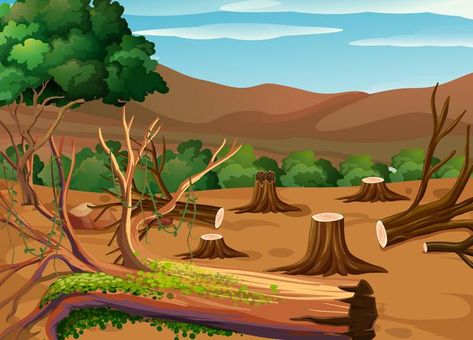 Deforestation scene at daytime Deforestation Background, Deforestation Poster Drawing, Poster Pencemaran Tanah, Deforestation Illustration, Deforestation Art, Deforestation Drawing, Deforestation Poster, Camera Tattoo Design, Earth Day Drawing