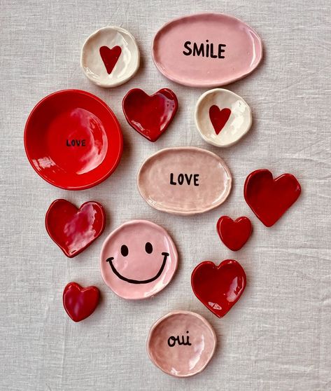 Handmade ceramic LOVE plates, fresh from the kiln 🩷 #love #ceramics #pottery #handmadeceramic #plates #trays | Instagram Lover Gift Ideas, Plate For Jewelry, Pottery Plate, Clay Plates, Heart Day, Ceramic Coasters, Kiln, Pottery Plates, Saint Valentine