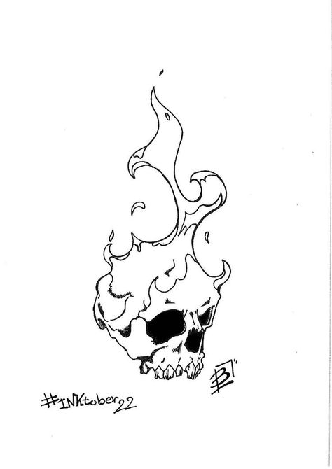 Flame Skull Drawing, Skull Art Sketches, Skull Flames Drawing, Flame Head Drawing, Simple Flame Drawing, Fire Skull Drawing, Sick Tattoo Designs, Skull With Fire Tattoo, Demon Ink Drawing