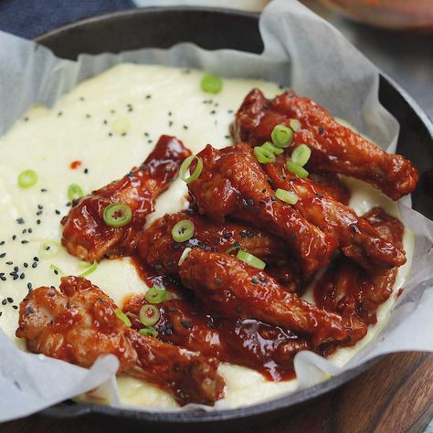 Whole Fried Korean Chicken With Kimchi | Tastemade Korean Chicken, Cheese Food, Korean Fried Chicken, Korean Beef, Small Chicken, Beef Dinner, Rice Dishes, Melted Cheese, Healthy Chicken