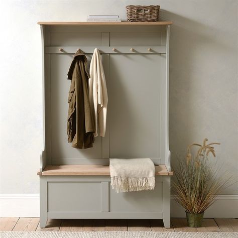 Shoe Storage Cupboard, Hallway Cupboards, Grey Hallway, Hallway Unit, White Hallway, Coat Storage, Grey Furniture, Painted Paneling, Hallway Furniture