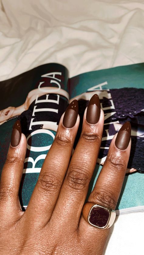 Matte Nails With Glossy Tips, Matte French Manicure, Christmas Tree Nails, Creative Nail Designs, Metallic Nails, Brown Nails, Diy Manicure, French Tip Nails, Creative Nails