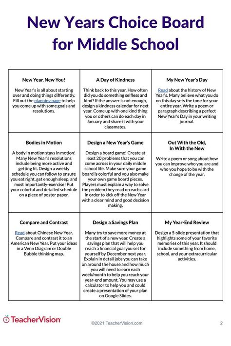 These New Year's activities for middle school students are perfect for celebrating and learning about the world's New Year's traditions in your classroom! New Year Activities Middle School, Student Teaching Middle School, Middle School New Years Activities, Thinking Map, Middle School Activities, December Activities, Choice Board, New Years Traditions, Student Choice