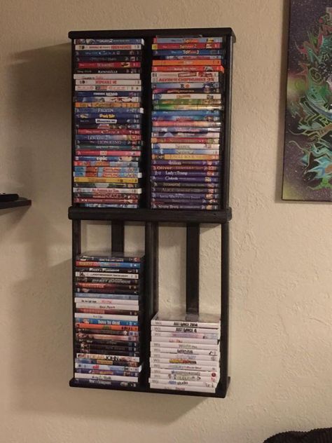 Dvd Storage Solutions, Media Organization, Dvd Storage Ideas, Gaming Shelf, Dvd Stand, Diy Dvd, Dvd Shelf, Video Game Storage, Dvd Holder