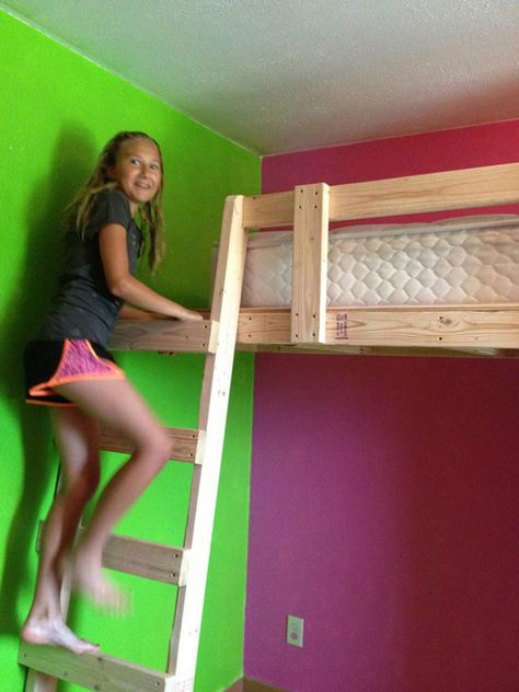 Bed Setup, Build A Loft Bed, Diy Loft Bed, Farm Road, Build Projects, Twin Loft Bed, Twin Bed, Girls Room, Built Ins