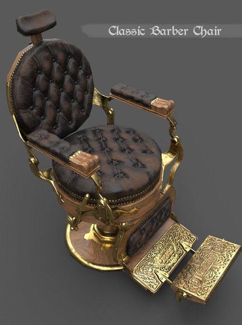 ArtStation - Classic Barber Chair, Ionut-Ovidiu Covaci Saloon Chair, Barbershop Ideas, Barber Accessories, Barber Chairs, Barbershop Design, Vintage Barber, Barber Tools, Beauty Salon Decor, Salon Ideas