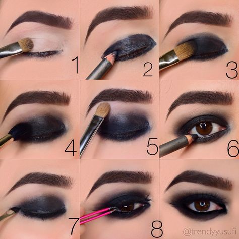 Black Smokey Eye Makeup Tutorial, Black Smokey Eye Makeup, Black Eye Makeup, Black Smokey Eye, Black Smokey, Dramatic Eye Makeup, Smokey Eye Makeup Tutorial, Eye Makeup Pictures, Smink Inspiration