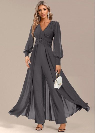 Color:Dark Grey;Size:S;Size:M;Size:L;Size:XL;Size:XXL;Package Contents:1 X Jumpsuit;Occasion:Work;Style:Elegant; Mother Of The Bride Suits, V Neck Jumpsuit, Pant Suits For Women, Evening Jumpsuit, Elegant Attire, Jumpsuit Elegant, Pant Suits, Jumpsuits And Rompers, Mother Of Bride