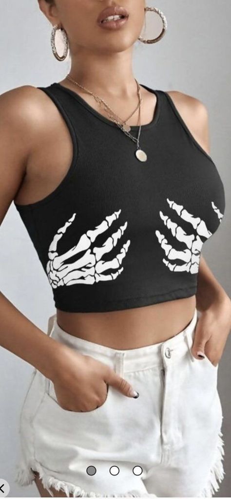 Hand Printed Shirt, Skeleton Clothes, Halloween Crop Top, Large Sweaters, Painted Clothes, Print Tank Top, Skeleton Hands, Themed Outfits, Studio Lighting