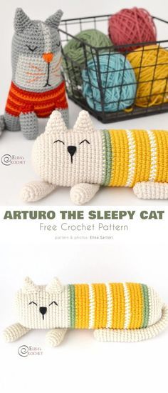 Crochet Cat Pillow, Cat Pillow Pattern, Free Crochet Patterns Amigurumi, Fantasy Crochet, Amigurumi Cats, Kat Haken, Crochet Cat Toys, Cat Patterns, Crocheted Cat