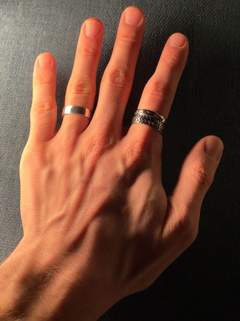 Men With Nice Hands, Guys Hands With Rings, Thick Hands Men, Tattooed Hands Men Aesthetic, Multiple Rings On Hand Men, Rings Man Aesthetic, Men Hands With Veins, Guys Rings Aesthetic, Big Hands Men Aesthetic