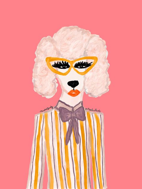 Stylish Poodle by Kendra Dandy on Artfully Walls Poodle Illustration, Kendra Dandy, Artfully Walls, Artist Wall, Painting Inspo, Abstract Portrait, Cartoon Dog, Funky Art, Iphone Wallpapers